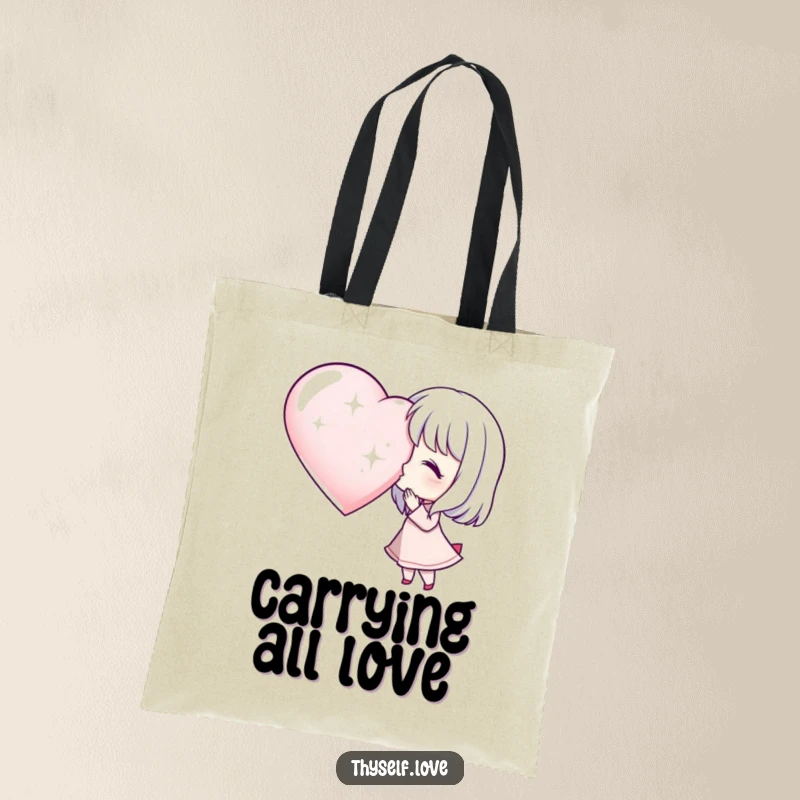 Funny Tote Bag: Character blowing a kiss towards a big, sparkling heart, a humorous and practical accessory.