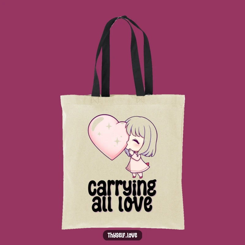 Funny Tote Bag: Kissing Character's Heart Design