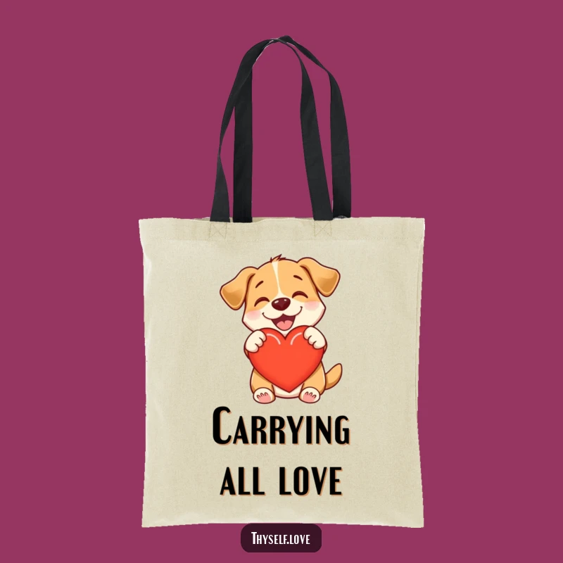 Funny Dog Hugging Heart Tote Bag - Carry Your Love Funny Gift
