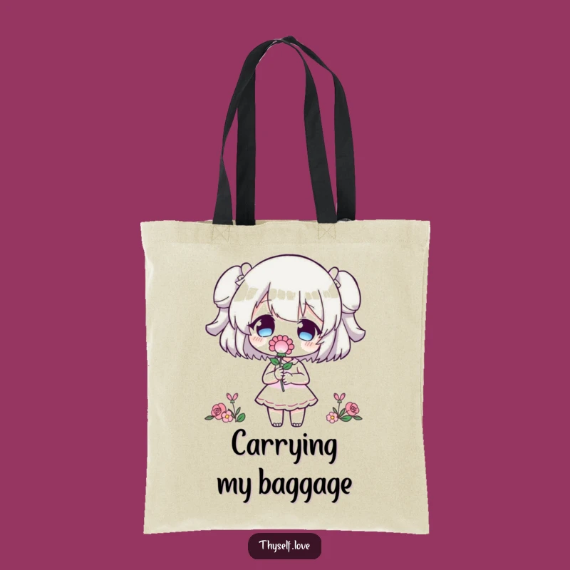 Funny Tote Bag: Character's Self-Love Flower Offering Design