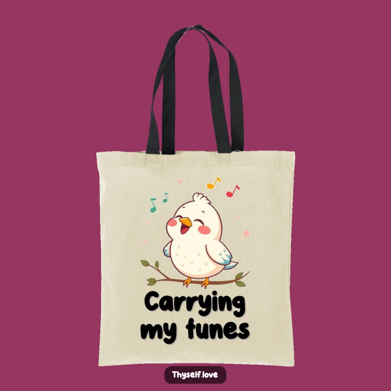 Funny Contented Bird Tote Bag: Joyful Song Art Carryall, Stylish & Humorous Gift