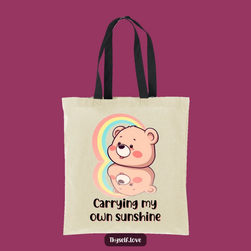 Funny Giggling Bear Rainbow Reflection Tote Bag, Stylish & Humorous Carry-All