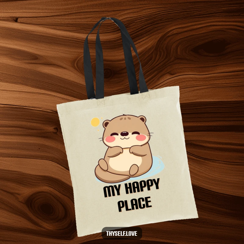 Funny tote bag showcasing a happy otter floating on its back, basking in the sunshine, perfect for carrying essentials with a relaxed attitude.