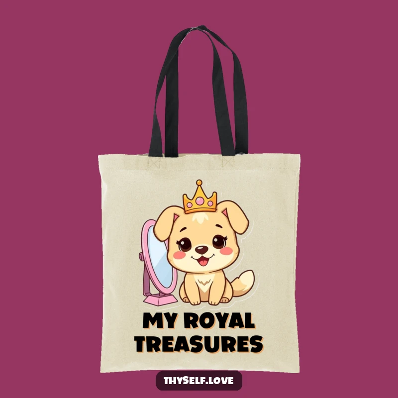 Funny Dog Crown Mirror Tote Bag: Carry Your Royal Essentials in Style
