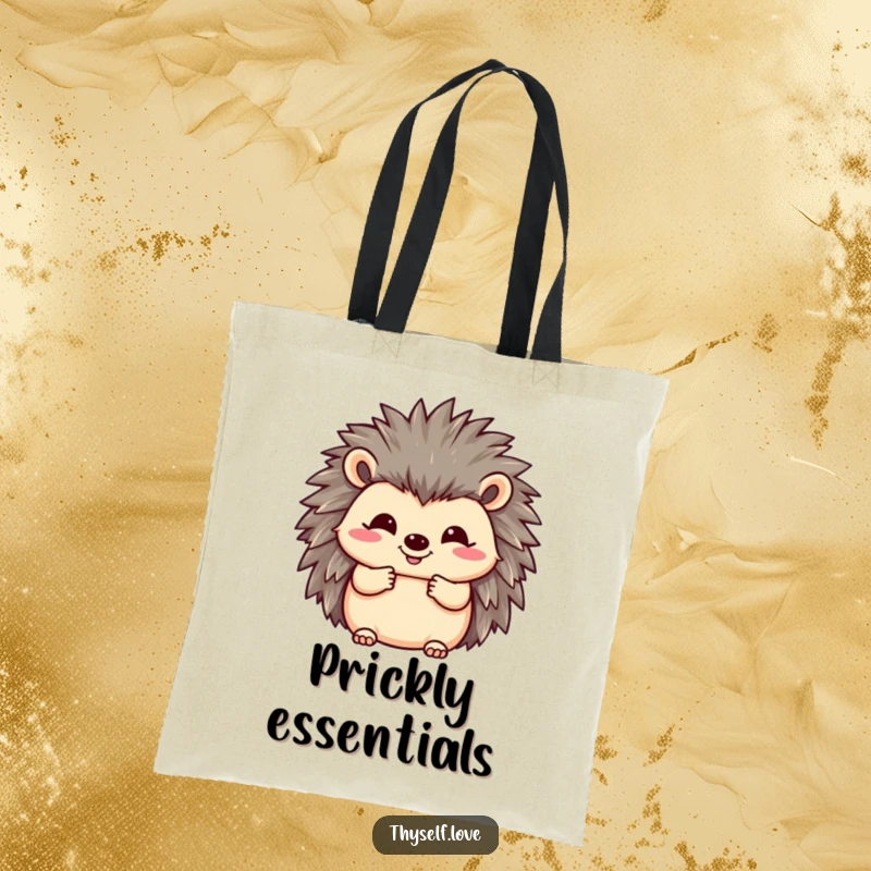 Funny tote bag featuring a happy hedgehog fluffing its quills with a smile, ideal for carrying items with cute humor.